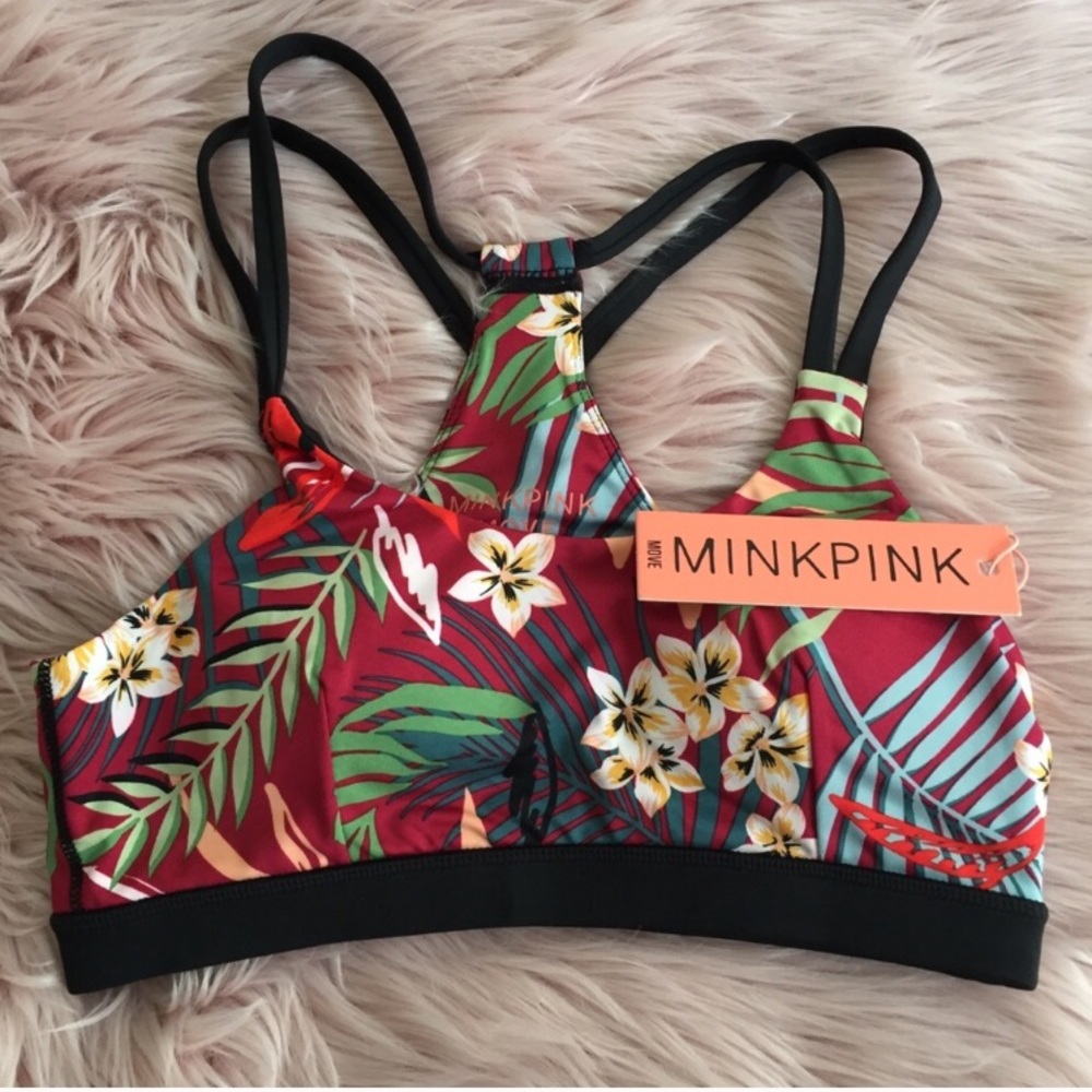 NEW MINKPINK Move Floral Palms Strappy Sports Bra